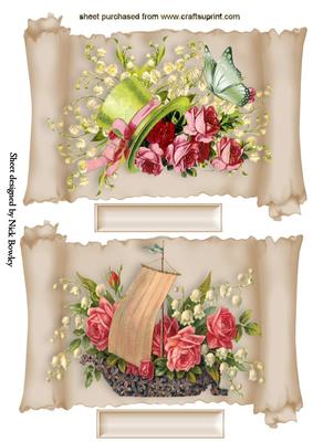 Two Pretty Floral Arrangements on a Scroll Toppers