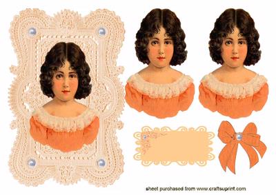 Little Girl on Peach Lace Background