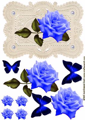 Stunning Elegant Blue Rose on Ecru Lace