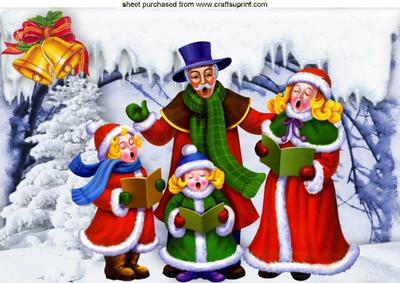 Carol Singers with Bells in the Snow A4
