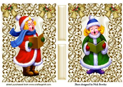 Carol Singers with Gold Bows in Filigree Frames Toppers