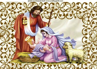 Mary and Joseph Nativity Scene in Filigree Frame A4