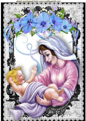 Mary and Baby Jesus in Flower Lace Frame A4