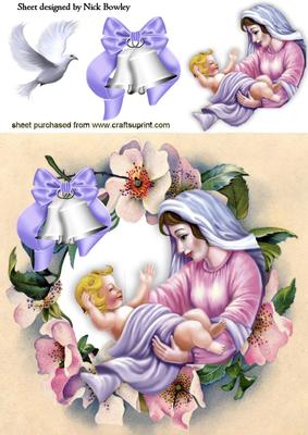 Mary and Baby Jesus with Dove and Frame of Flowers