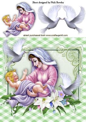 Doves and Flowers with Baby Jesus and Mary