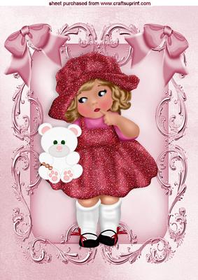 Little Girl with Teddy and Corner Bows A4