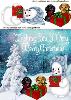 Cute Puppies with Snowman and Presents