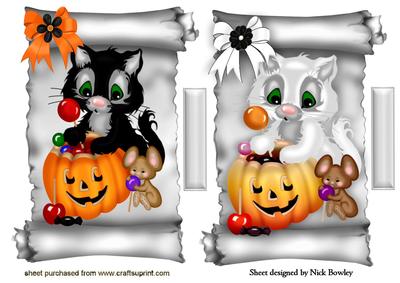 Cute Kitten with Mouse and Pumpkins Toppers