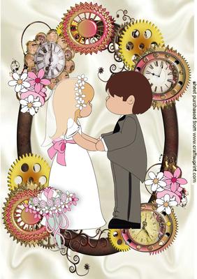 Steampunk Wedding in Frame of Flowers and Clocks A4