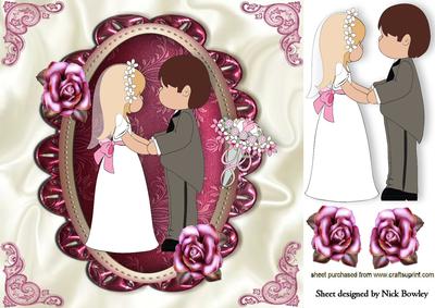 The Happy Couple in Ornate Frame with Roses 8x8