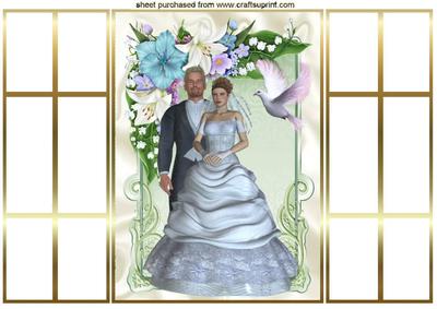 Bride and Groom in Flower Frame with Dove French Gatefold