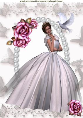 Beautiful Princess with Roses and Dove A4