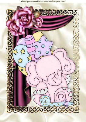 Pinky the Elephant with Balloons with Rose and Drapes A4
