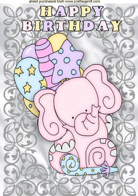 Pinky the Elephant in Silver Filigree Frame A4