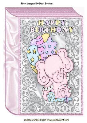 Cute Pink Elephant with Balloons A4 Book