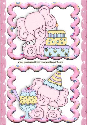 Lovely in Frame Toppers Birthday Pink Elephants