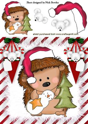 Cute Little Hedgehog in Santa Hat with Mice in Stockings