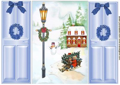 Snowy Sleigh with Christmas Tree Christmas Scene Gate Fold