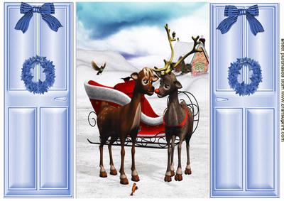 Christmas Scene Reindeers Gate Fold