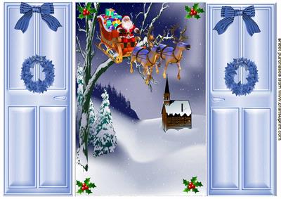 Christmas Scene Santa's Sleigh Flying Gate Fold