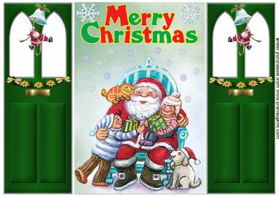 Santa with the Children Gate Fold with Green Doors