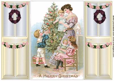 Vintage Pink Christmas Scene with Family Gate Fold