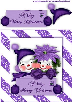 Mr and Mrs Snowman in Purple in Striped Frame 8x8