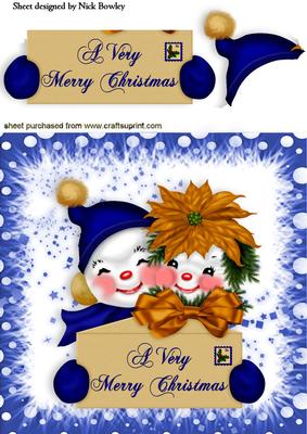 Mr and Mrs Snowman in Blue Spotty Frame 8x8