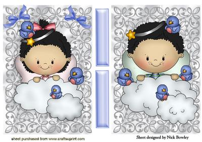 Cute Little Boy and Girl Angels with Blue Bird Toppers