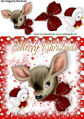 Fawn and Little Robin with Big Red Bow 8x8