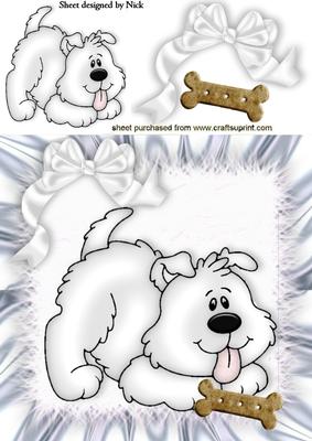 Cute Little White Puppy with Big White Bow