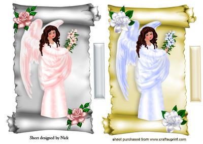 Beautiful Angel on a Scroll with Roses