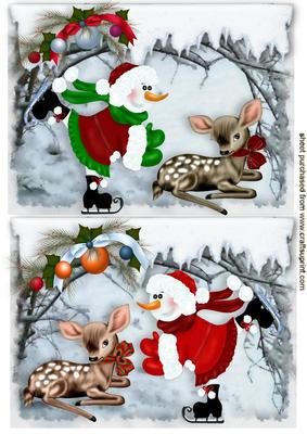 Snowmen Toppers Ice Skating with Cute Bambi
