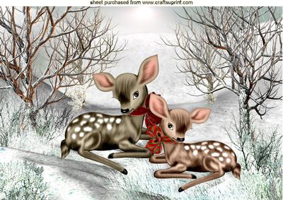 Mother and Baby Deer in the Snow A4