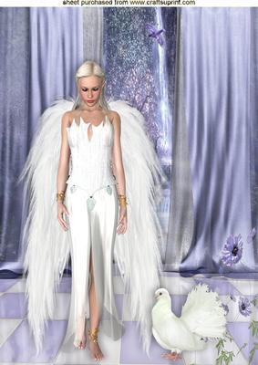 Fantasy Angel with White Dove and Drapes A4