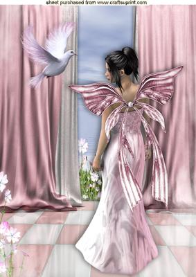 Pretty Fantasy Pink Fairy with Dove A4