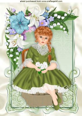 Sweet Little Girl with Red Hair in Flower Frame A4