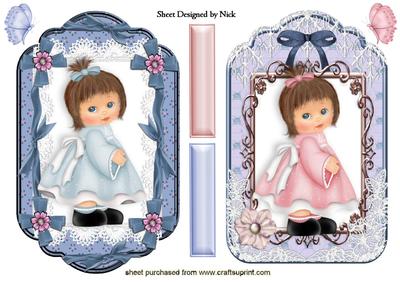 Sweet Little Pink/blue Girls in Lace Ornate Toppers