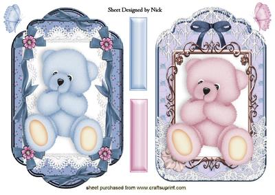 Cute Little Pink/blue Teddy Toppers in Lace Frames