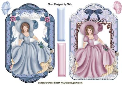 Pretty Victorian Ladies in Pink/blue Lace Toppers