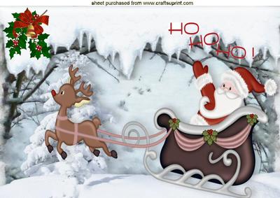 Santa in His Sleigh with Rudolph in the Snow A4