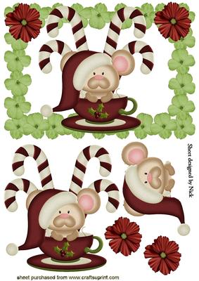 Christmas Mouse with Teacup and Candy Kane
