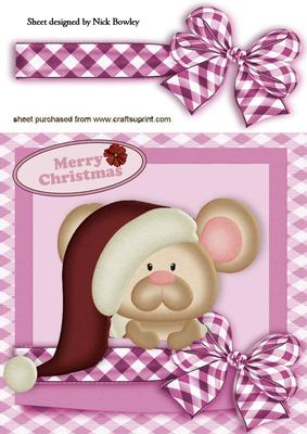 Christmas Mouse with Santa Hat and Big Gingham Bow