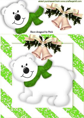 Little White Polar Bear, with Gold Bell and Holly