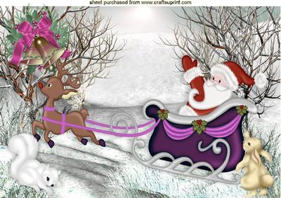 Santa in His Sleigh with Rudolph and Friends A4