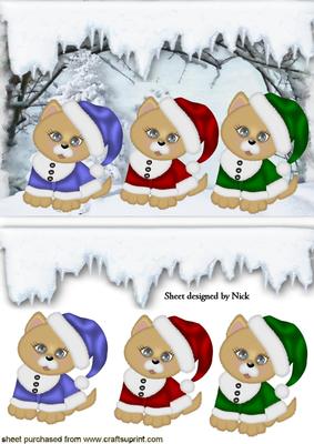 Three Cute Little Kitties in a Snow Scene
