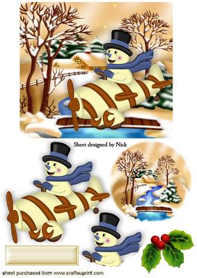 Snowman in a Plane with Bridge in the Snow