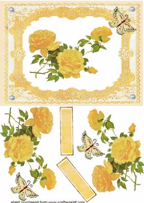 Elegant Gold Lace Frame with Yellow Roses