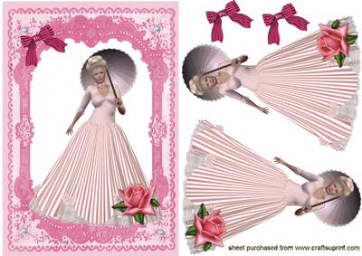 Elegant Lady in Pink Lace Frame with Rose Quick Card