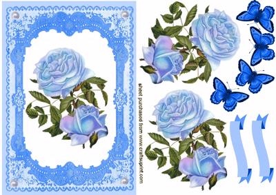 Elegant Iridescent Blue Rose's on Matching Blue Frame Lace
